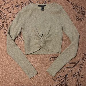 Forever 21 Tan Ribbed Long Sleeve Shirt With Tie